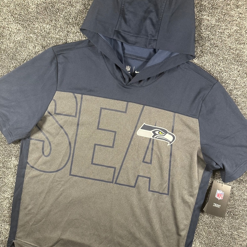 Seattle Seahawks Nike Hoodie Shirt Mens M Navy NFL Football Short Sleeve NEW